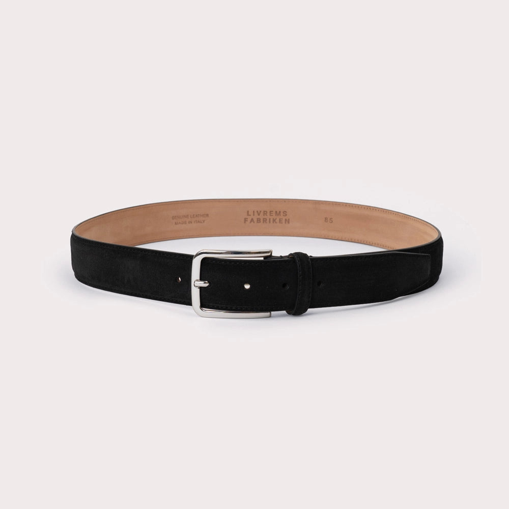 Longarone Suede Leather Belt - Black