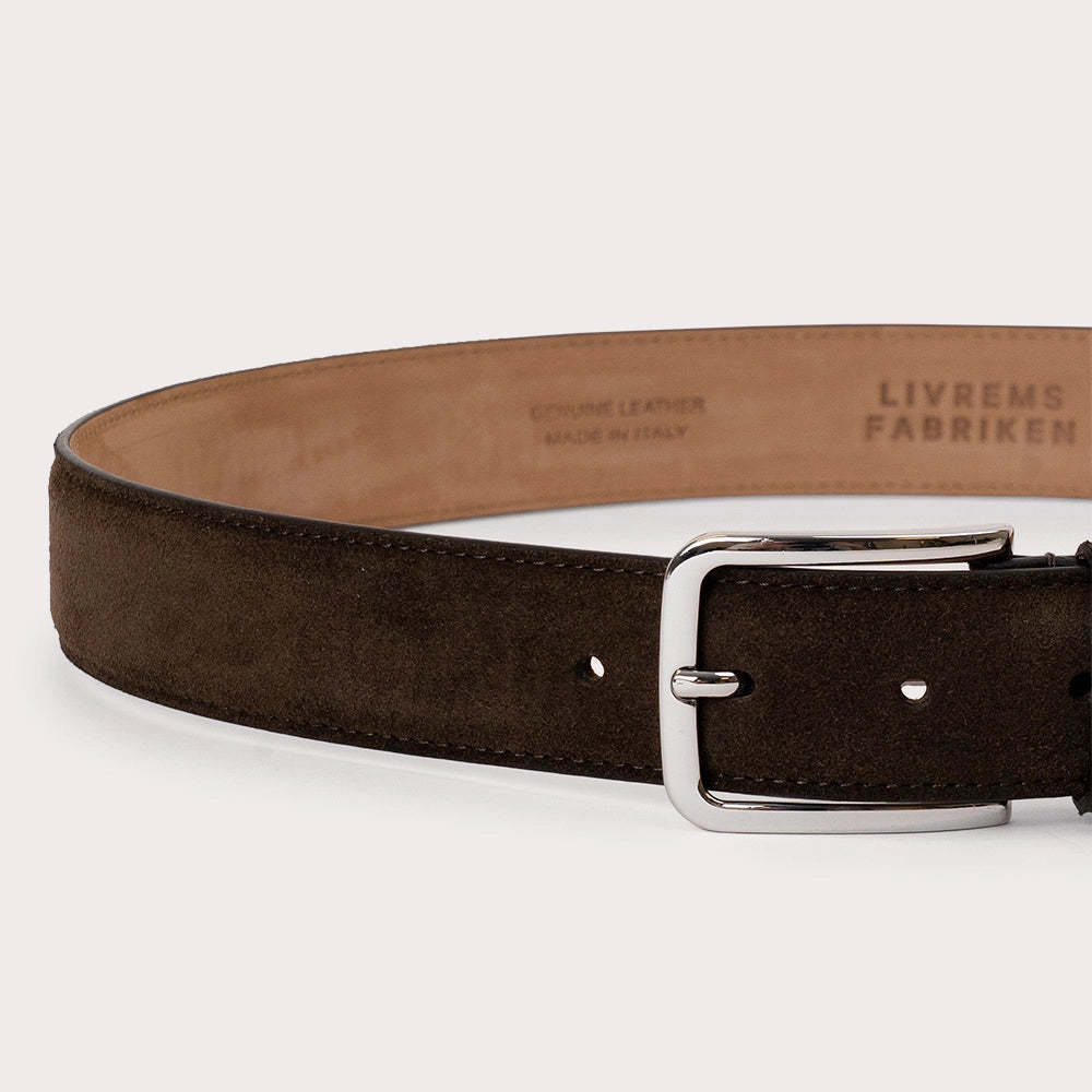 Longarone Suede Leather Belt - Brown